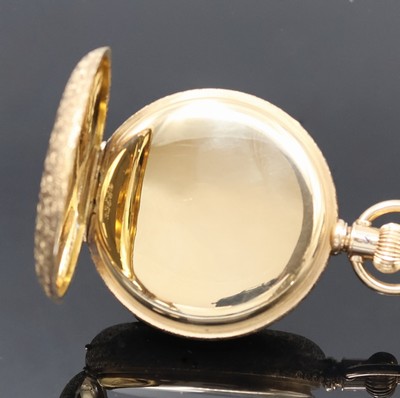 27062457d - ELGIN Savonette Taschenuhr in GG 585/000, USA um 1890, fein grav. 3-Deckel Goldgeh., 2- ...