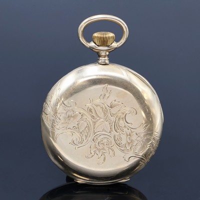 27062463b - CYRUS Herrensavonette in GG 585/000, Schweiz um 1890, glattes, floral grav. 3-Deckel- ...