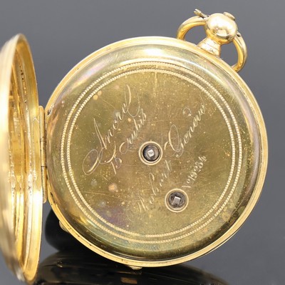 27062483e - ROBERT Geneve Herrensavonette in GG 750/000, Schweiz um 1860, Schlüsselaufzug, guill. ...