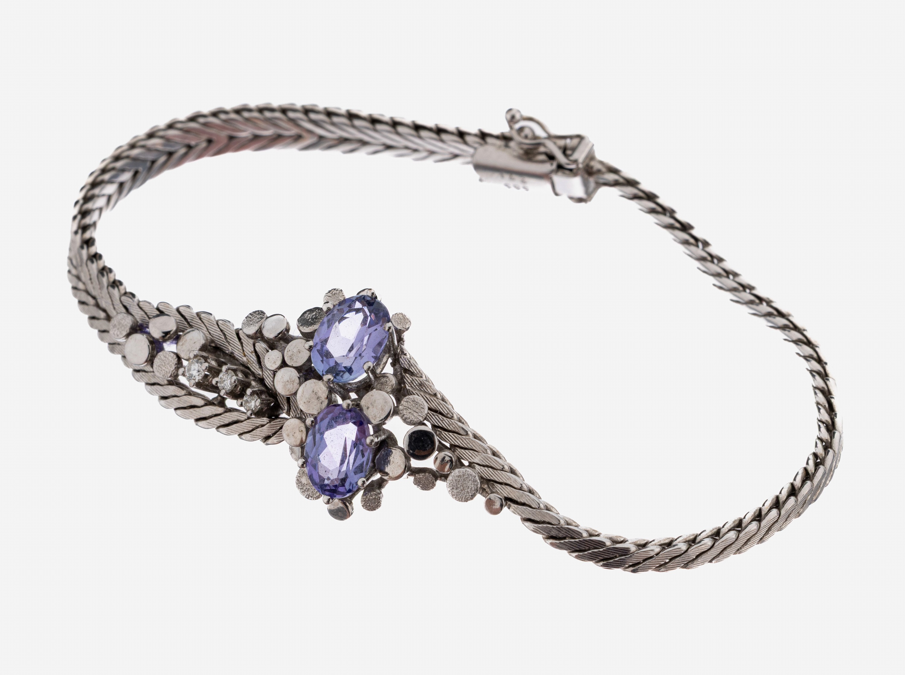 Image 27062537 - 14 kt Gold Tansanit-Brillant-Armband, 1970er Jahre, WG 585/000, abstraktes Design, 2 ...