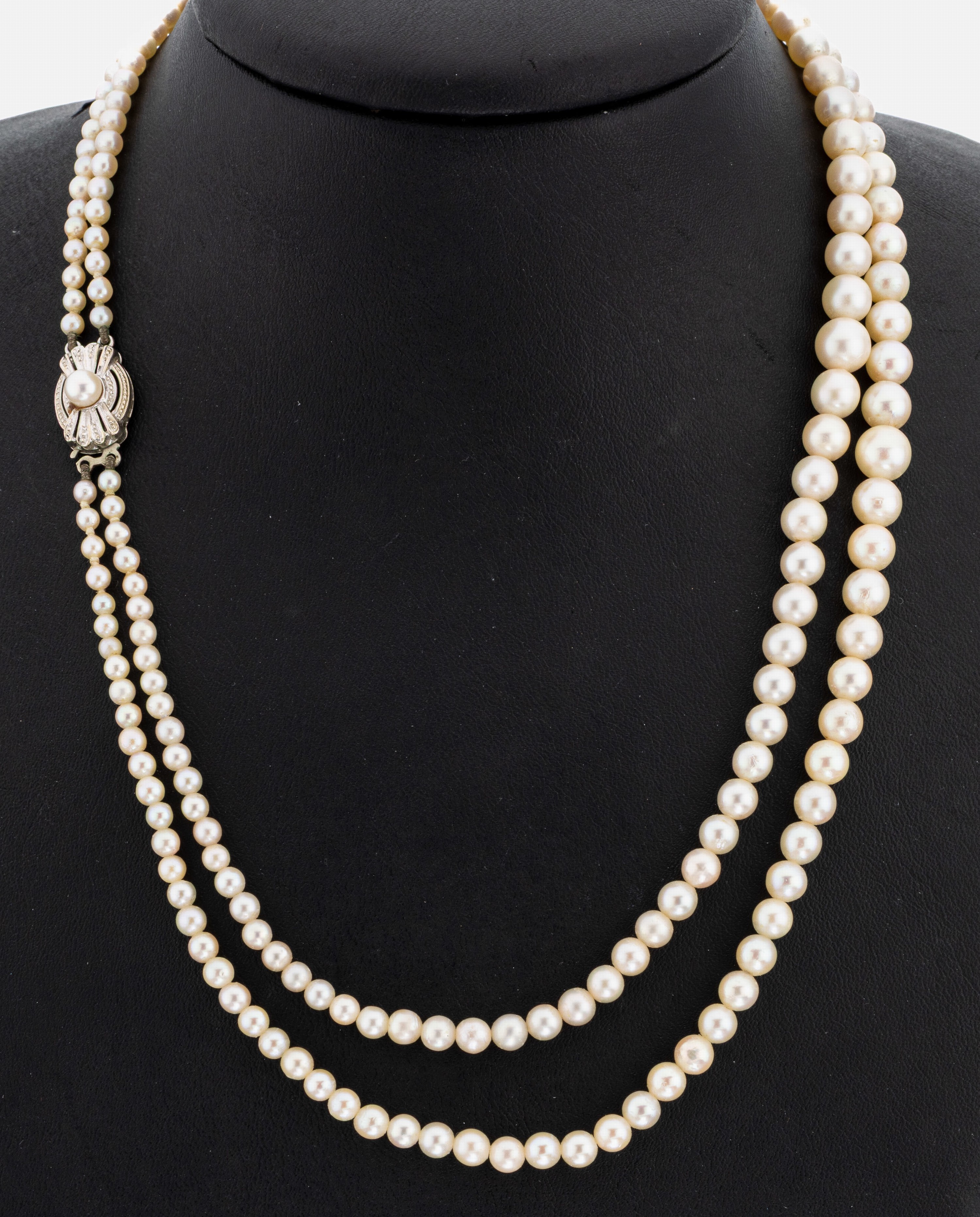 Image 27062556 - Perl-Collier mit 14 kt Gold Schließe, WG 585/000, 2-rhg. Zuchtperlen im Verlauf, D. ...