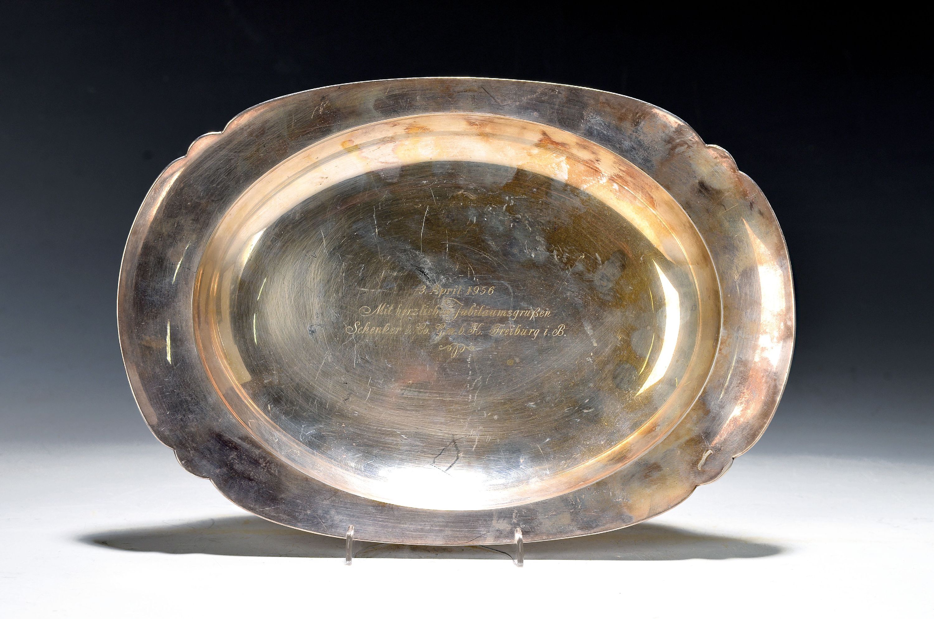 Image 27062563 - Silberschale mit Widmung, Peter Bruckmann & Söhne, Heilbronn, um 1956, 835er, 480g, ...