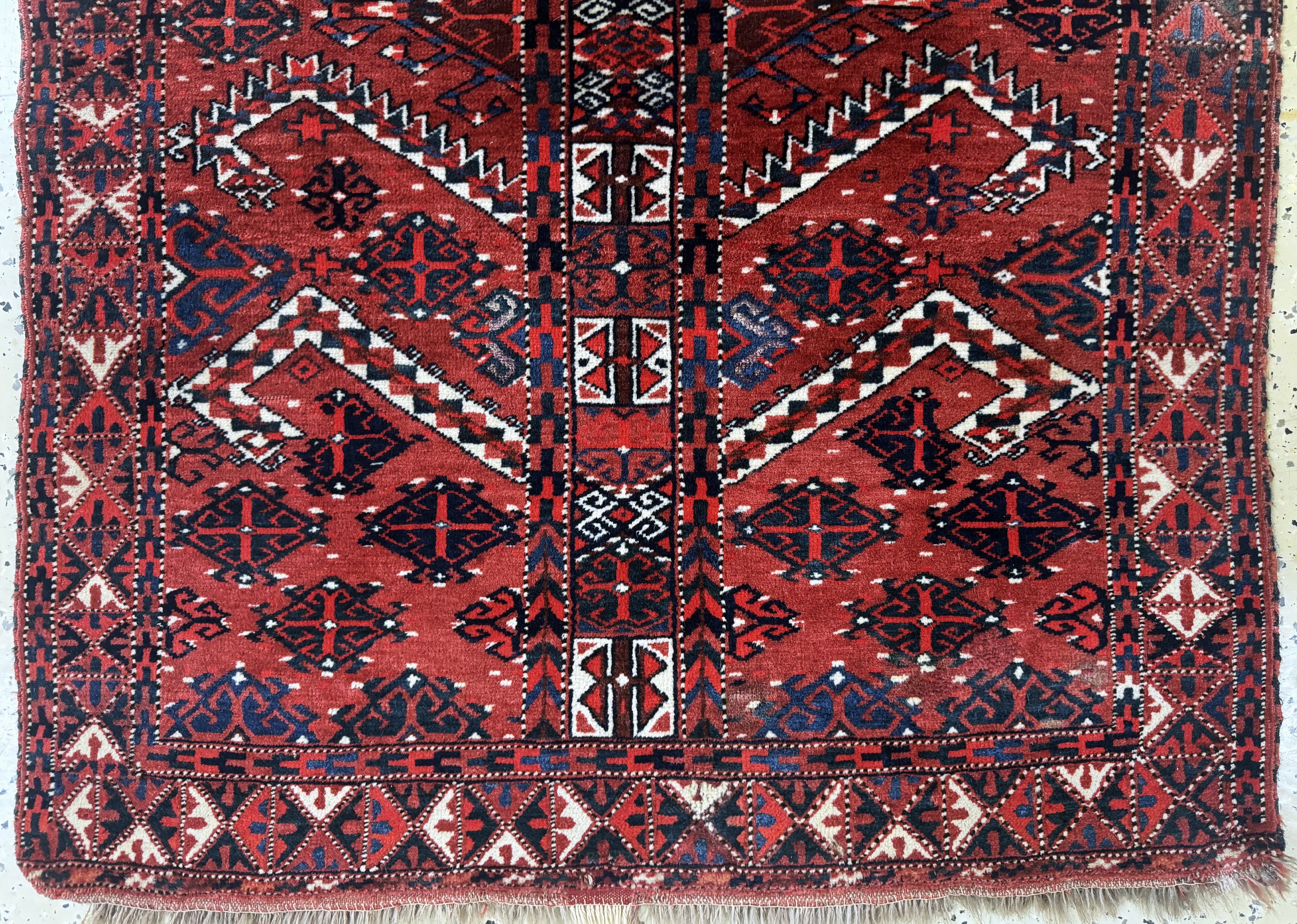 Detail b: Yomud"Salachak"antik, Turkmenistan, 19.Jhd,Wolle auf Wolle mit"Seiden-Highlight", ca. 125 x 90 cm, EHZ: 2(kleine ...