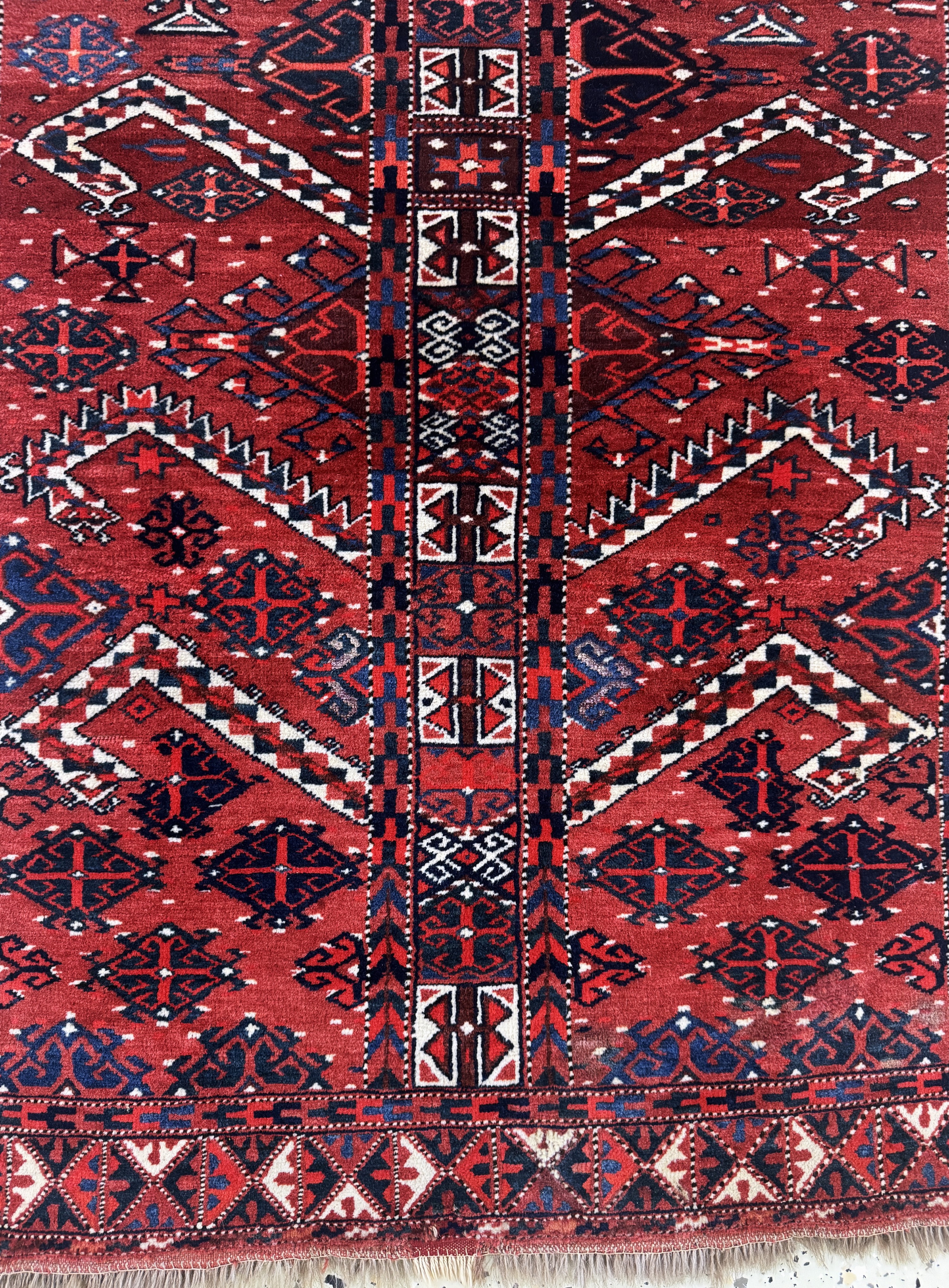 Detail d: Yomud"Salachak"antik, Turkmenistan, 19.Jhd,Wolle auf Wolle mit"Seiden-Highlight", ca. 125 x 90 cm, EHZ: 2(kleine ...
