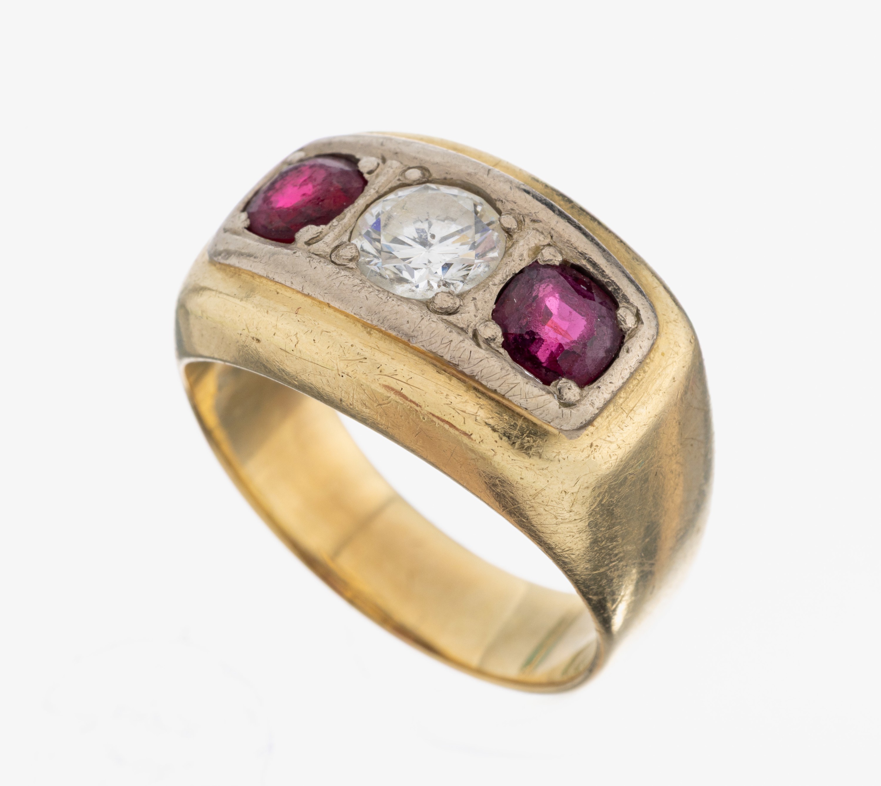 Image 27062615 - 14 kt Gold Brillant-Rubin-Ring, GG/WG 585/000, mittig Brillant ca. 0.72 ct Weiß/p1, 2 ...