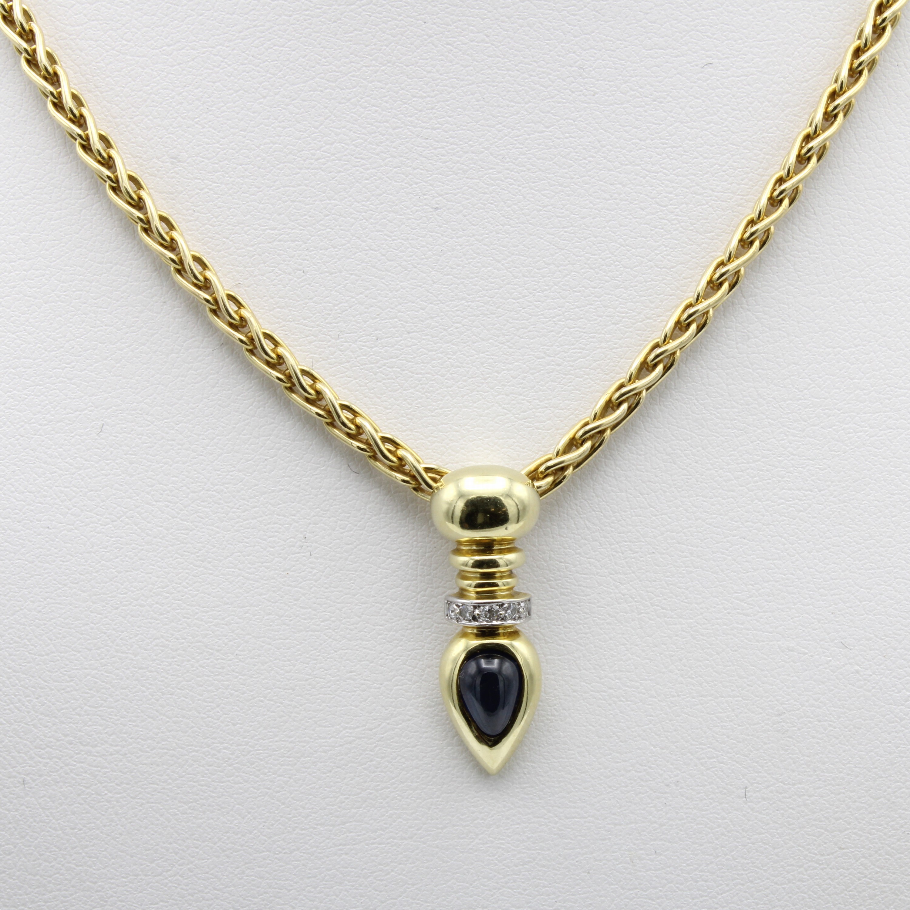 Image 27062666 - Anhänger mit Saphir und Brillanten an Fuchs- schwanzkette, GG 585/000, Karabinerschl., ...