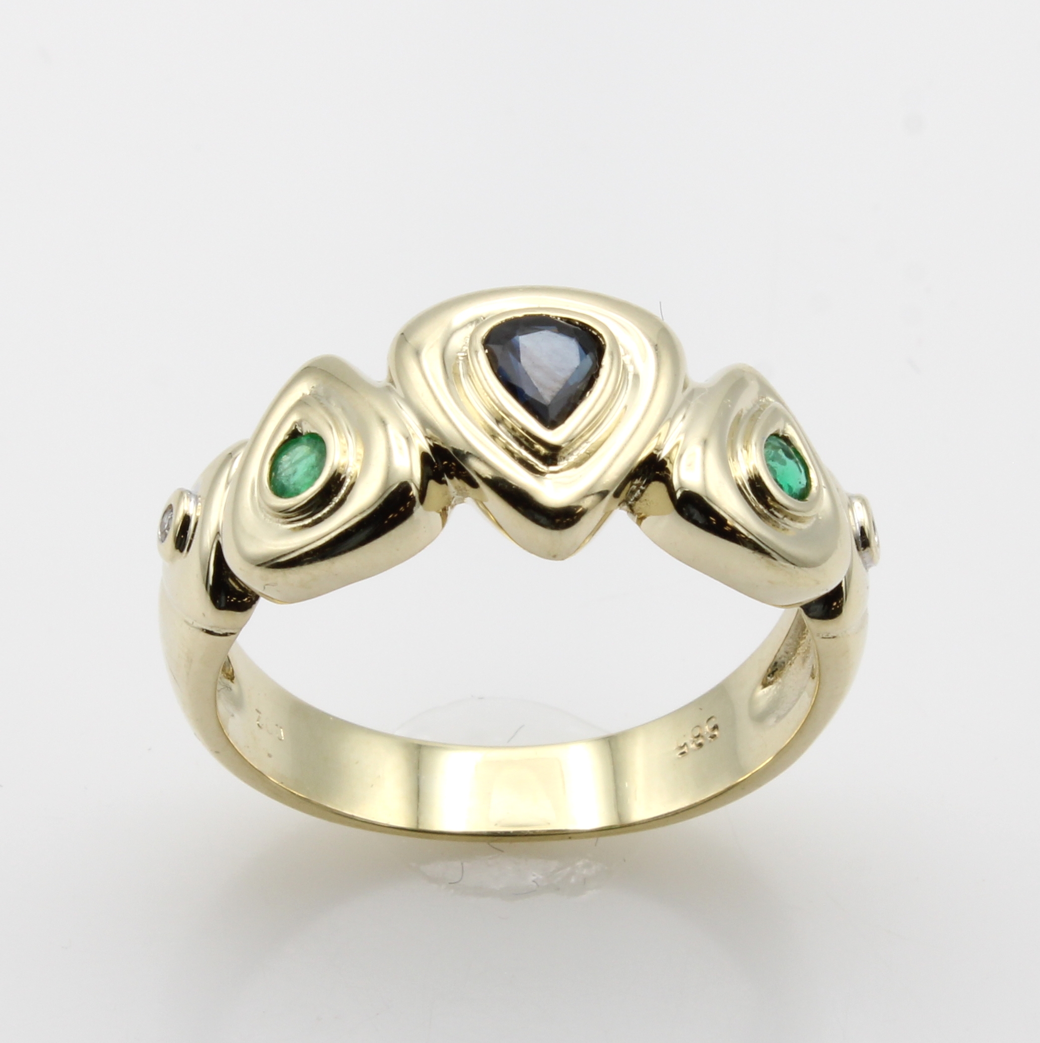 Image 27062667 - Ring mit Saphir, Smaragden und Diamanten, GG 585/000, Saphir ca. 0.20 ct, 2 Smaragde ...