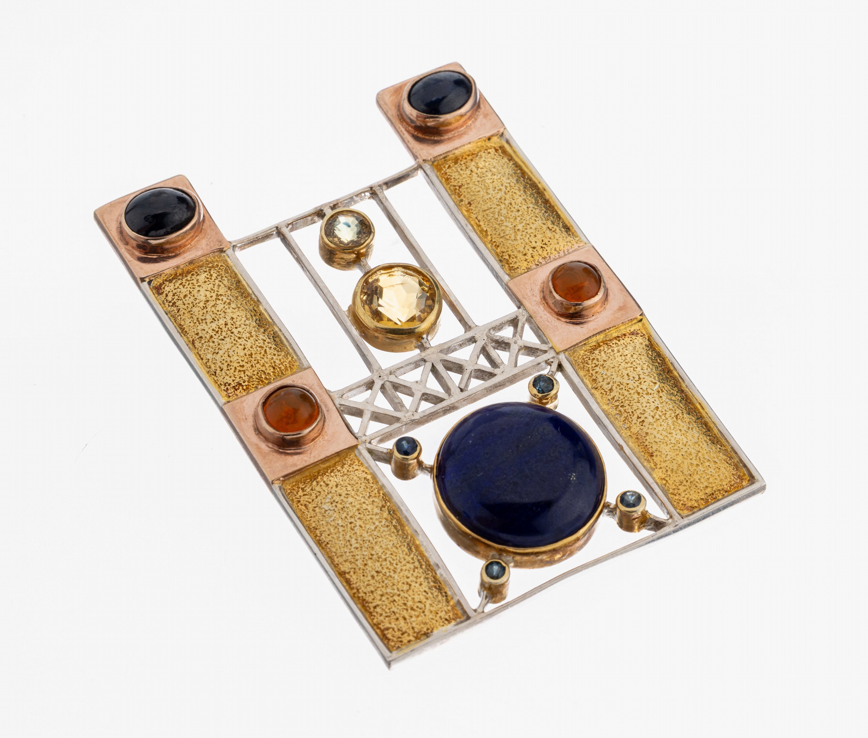 Image 27062673 - Farbstein-Anhänger, 925er Silber, teilvergoldet, nach Vorbild der Wiener Werkstätten, ...