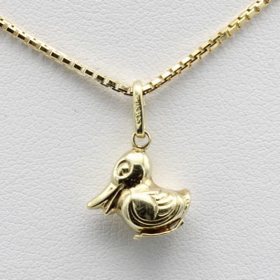 27062608a - Anhänger ´Ente´ an Kette, GG 585/000, Feder-ringschl., L. ca. 40 cm