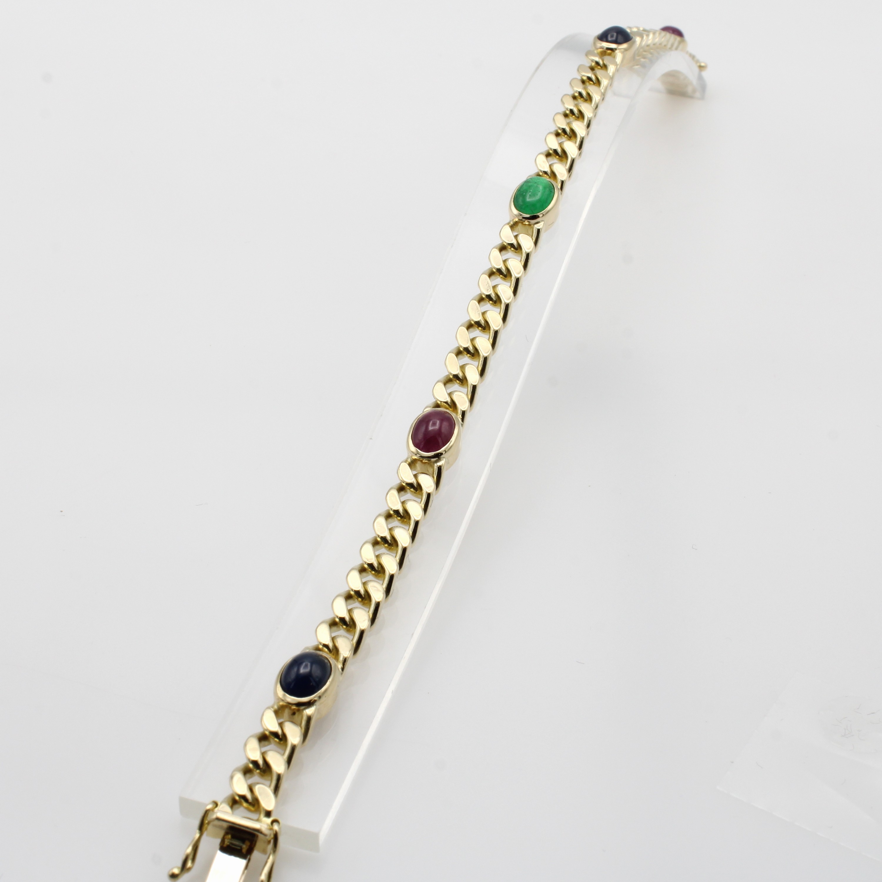 Image 27062798 - Massives Panzerarmband mit Farbsteinen, GG 585/000, 2 Saphircabochons, 2 Rubincabochons ...