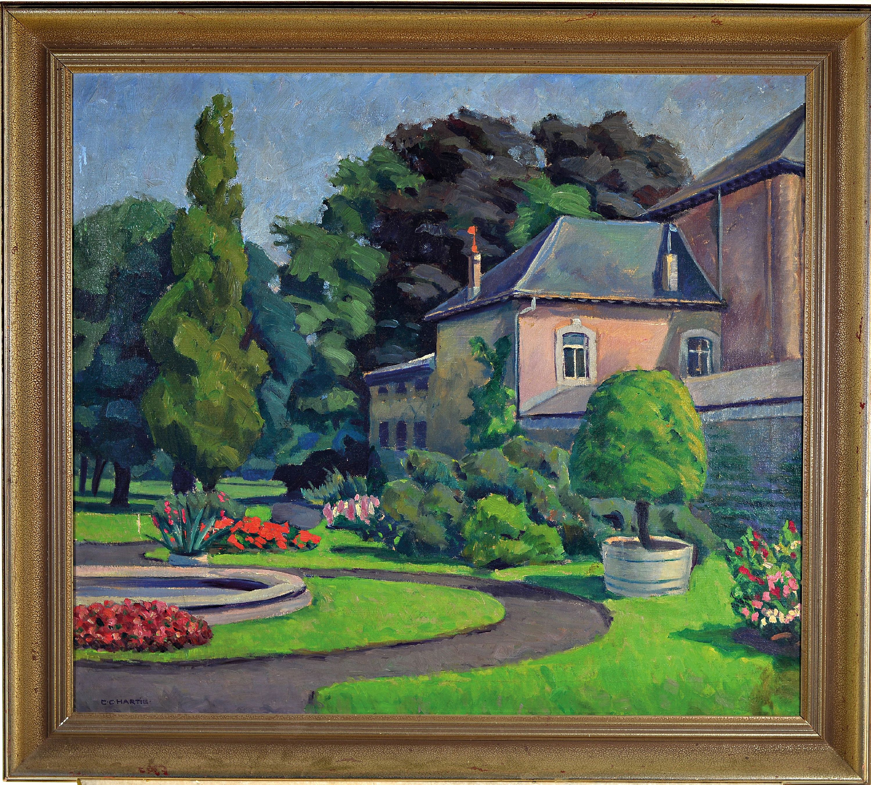 Detail k: Carl Christoph Hartwig, 1888 - 1975, sommerliche Parklandschaft mit Herrenhaus, signiert, 74 x 84 cm, Rahmen 80 x 90 cm