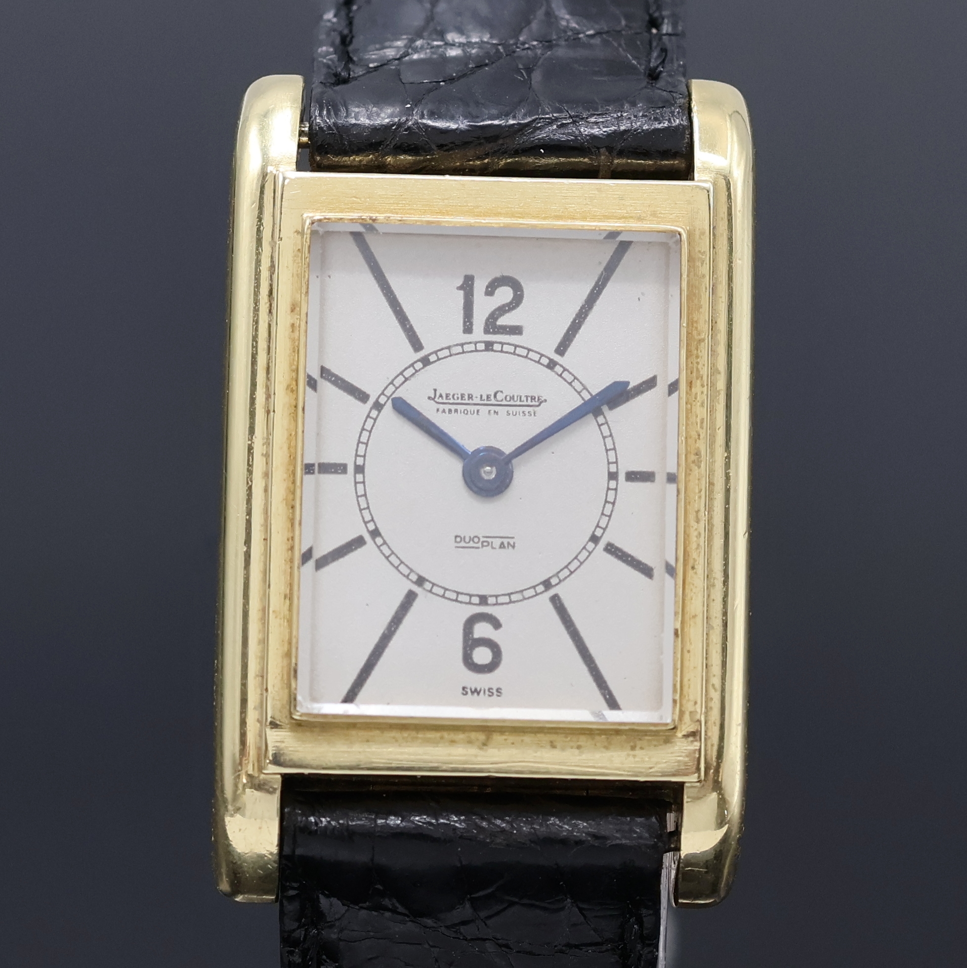 Detail a: Jaeger-LeCoultre Duoplan seltene Damenarmbanduhr in GG 750/000, Schweiz/Frankreich um 1940, 2-teil. rechteck. Geh., rückseit. Aufzug und Zeigerst., ...