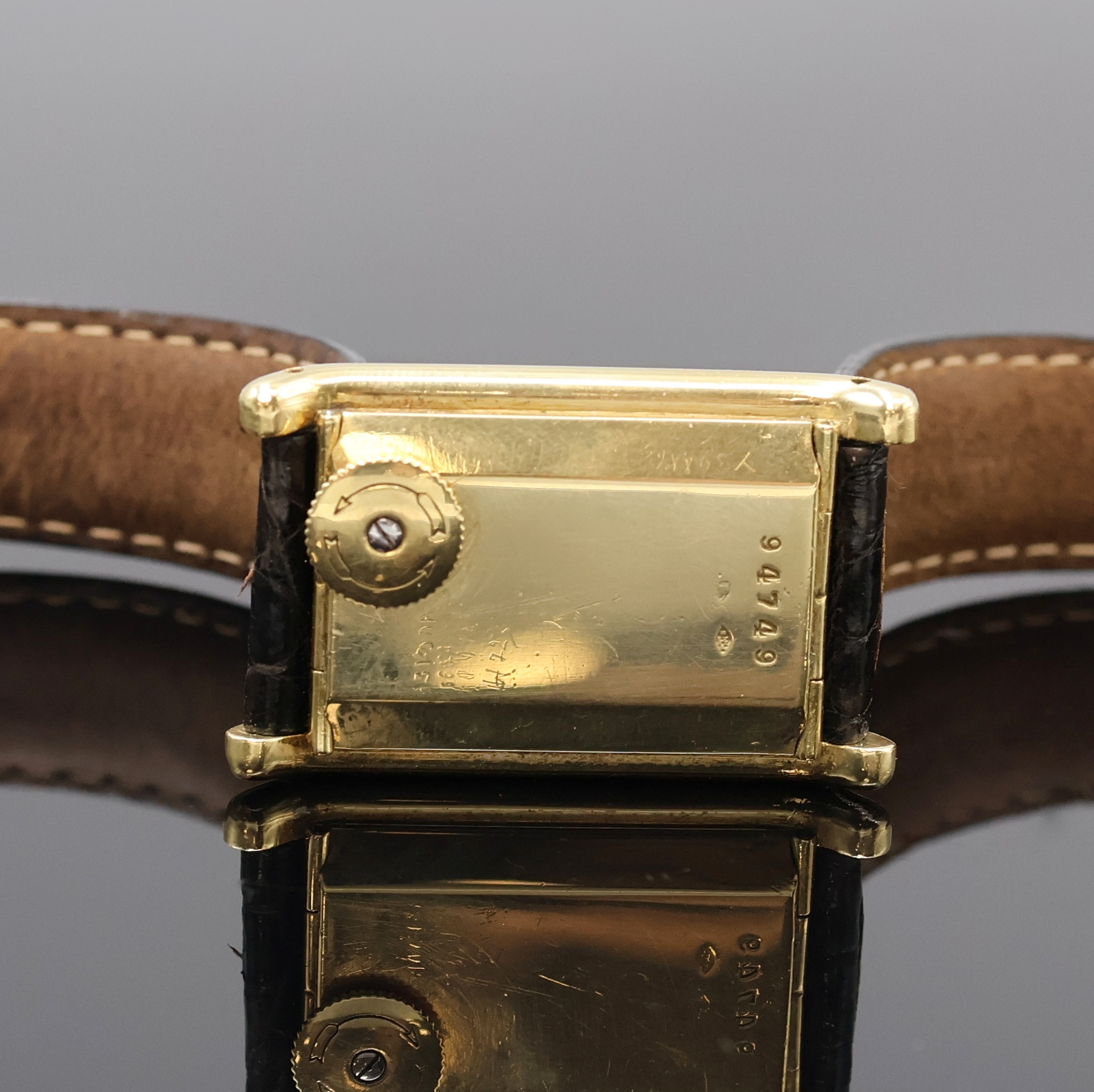Detail b: Jaeger-LeCoultre Duoplan seltene Damenarmbanduhr in GG 750/000, Schweiz/Frankreich um 1940, 2-teil. rechteck. Geh., rückseit. Aufzug und Zeigerst., ...