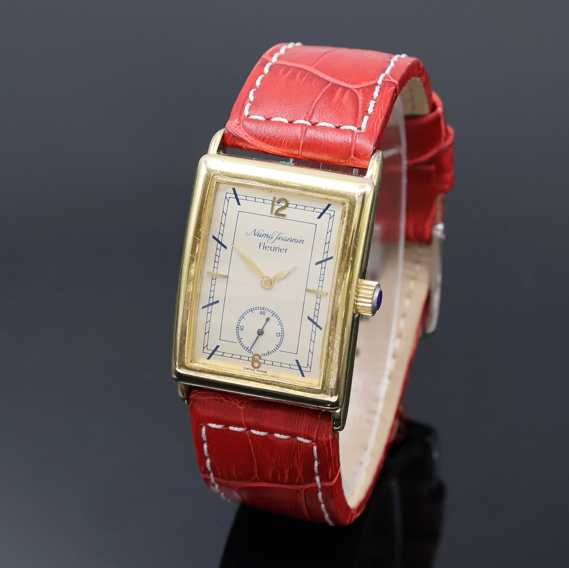 Detail a: NUMA JEANNIN Fleurier auf 999 Stück limitierte Herrenarmbanduhr, Schweiz um 1987, Handaufzug, legendäres Formankerw. FEF 139 aus 1930er Jahren, aus ...