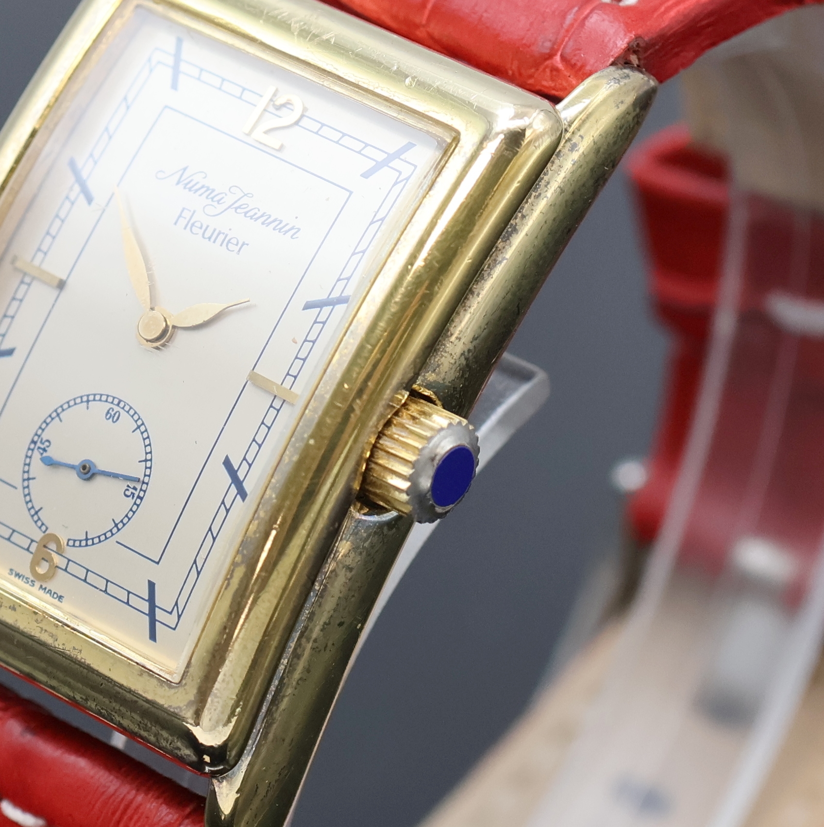 Detail c: NUMA JEANNIN Fleurier auf 999 Stück limitierte Herrenarmbanduhr, Schweiz um 1987, Handaufzug, legendäres Formankerw. FEF 139 aus 1930er Jahren, aus ...
