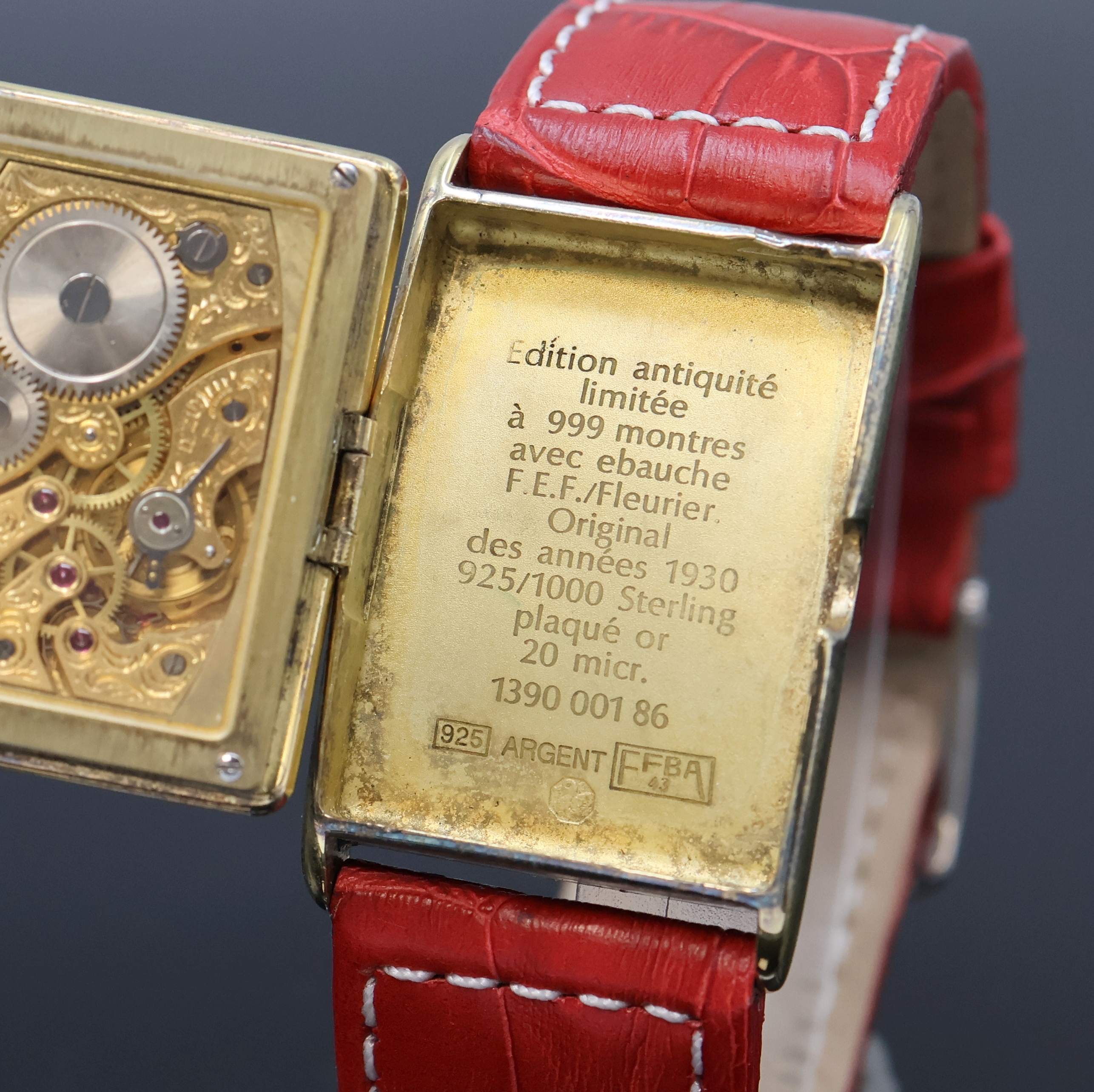 Detail d: NUMA JEANNIN Fleurier auf 999 Stück limitierte Herrenarmbanduhr, Schweiz um 1987, Handaufzug, legendäres Formankerw. FEF 139 aus 1930er Jahren, aus ...