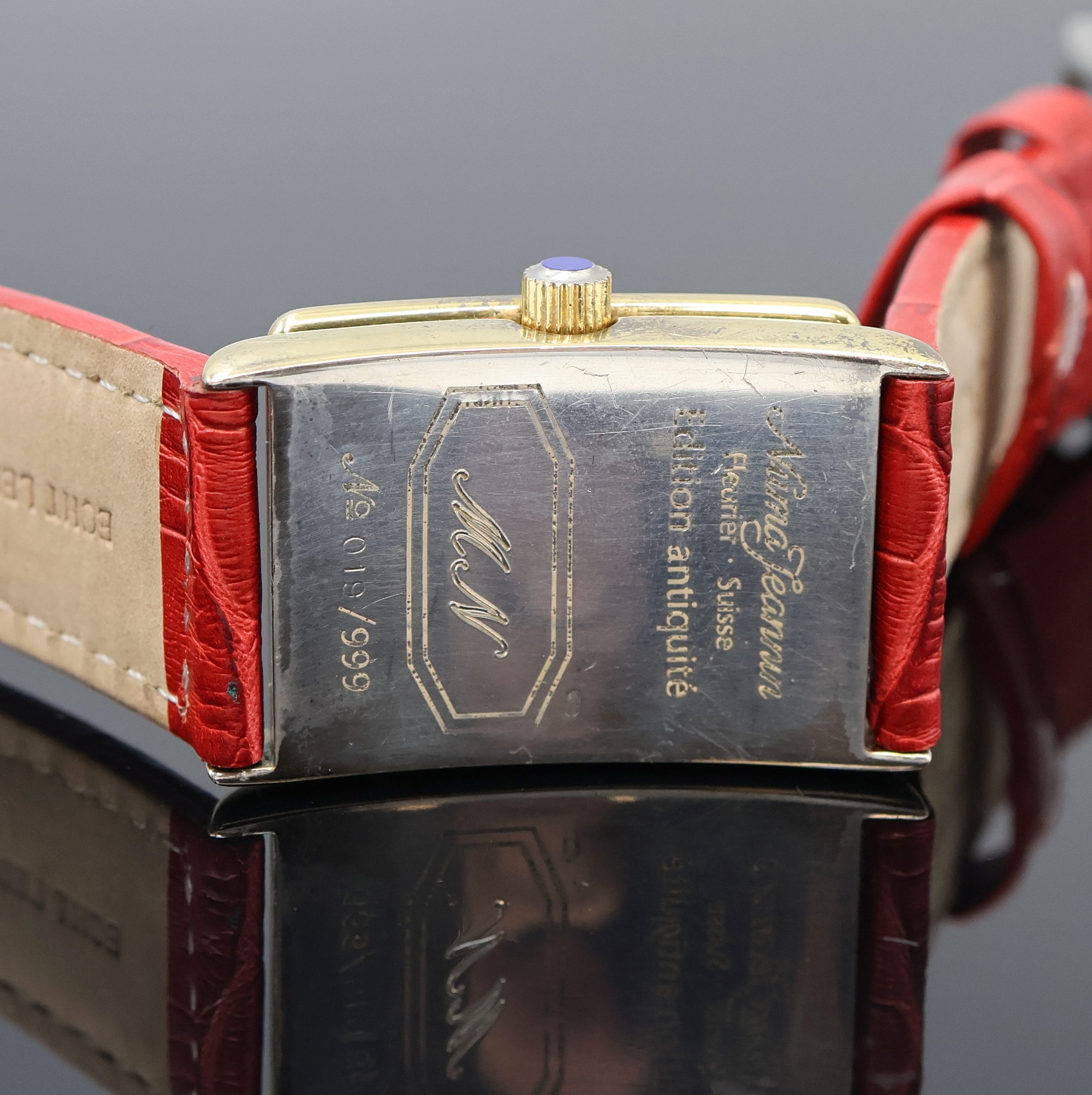 Detail f: NUMA JEANNIN Fleurier auf 999 Stück limitierte Herrenarmbanduhr, Schweiz um 1987, Handaufzug, legendäres Formankerw. FEF 139 aus 1930er Jahren, aus ...