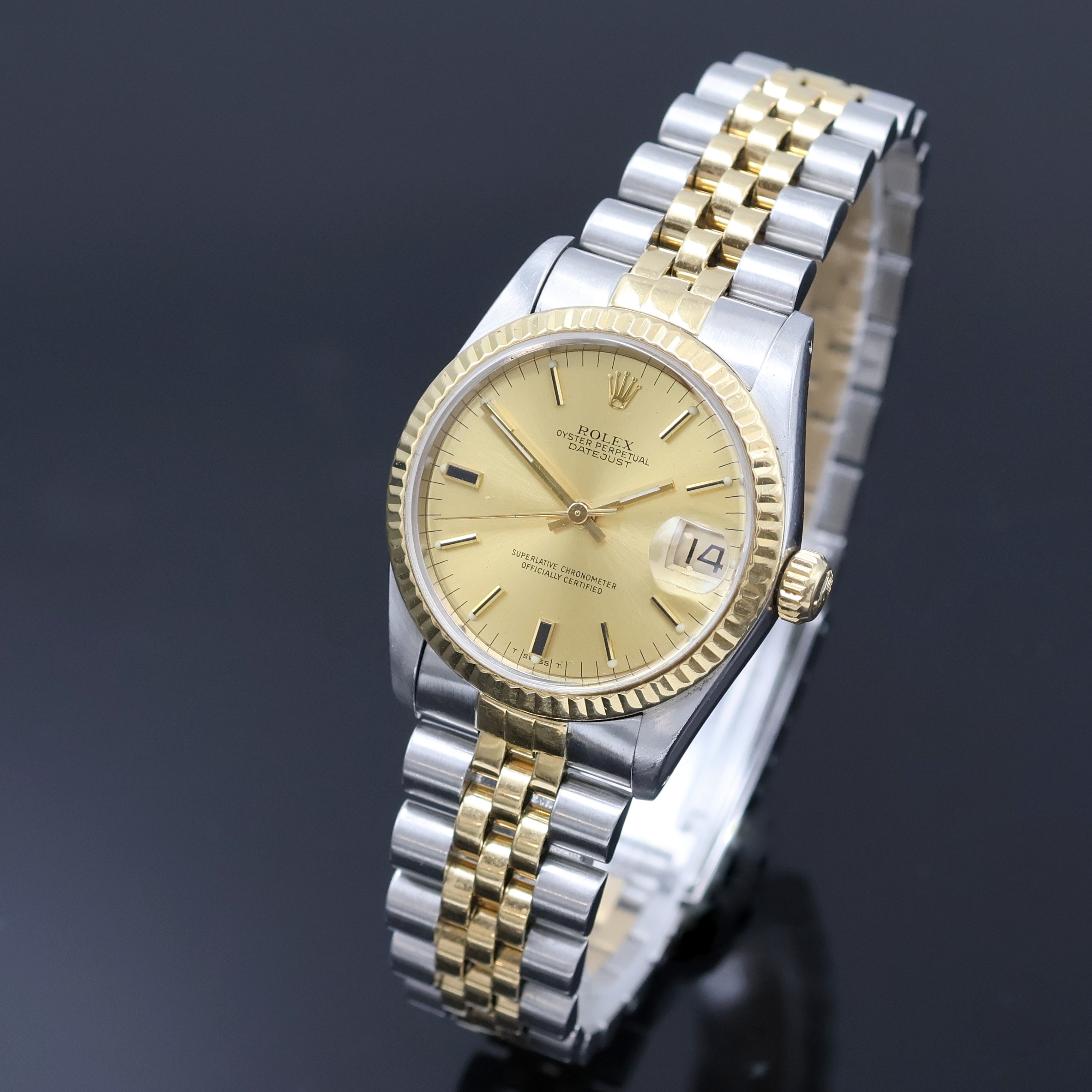 Detail a: ROLEX Oyster Perpetual Datejust Mediumarmbanduhr Referenz 68273, Schweiz um 1985, Automatik, Edelstahl/Gold komb. inkl. Jubileeband m. Faltschl., ...