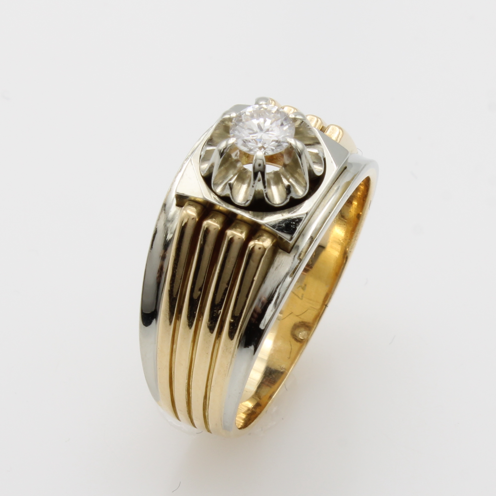 Image 27062822 - Ring mit Brillant, GG/WG 750/000, Brill. ca. 0.25 ct Weiß/si, Ringschiene gerieft, ...