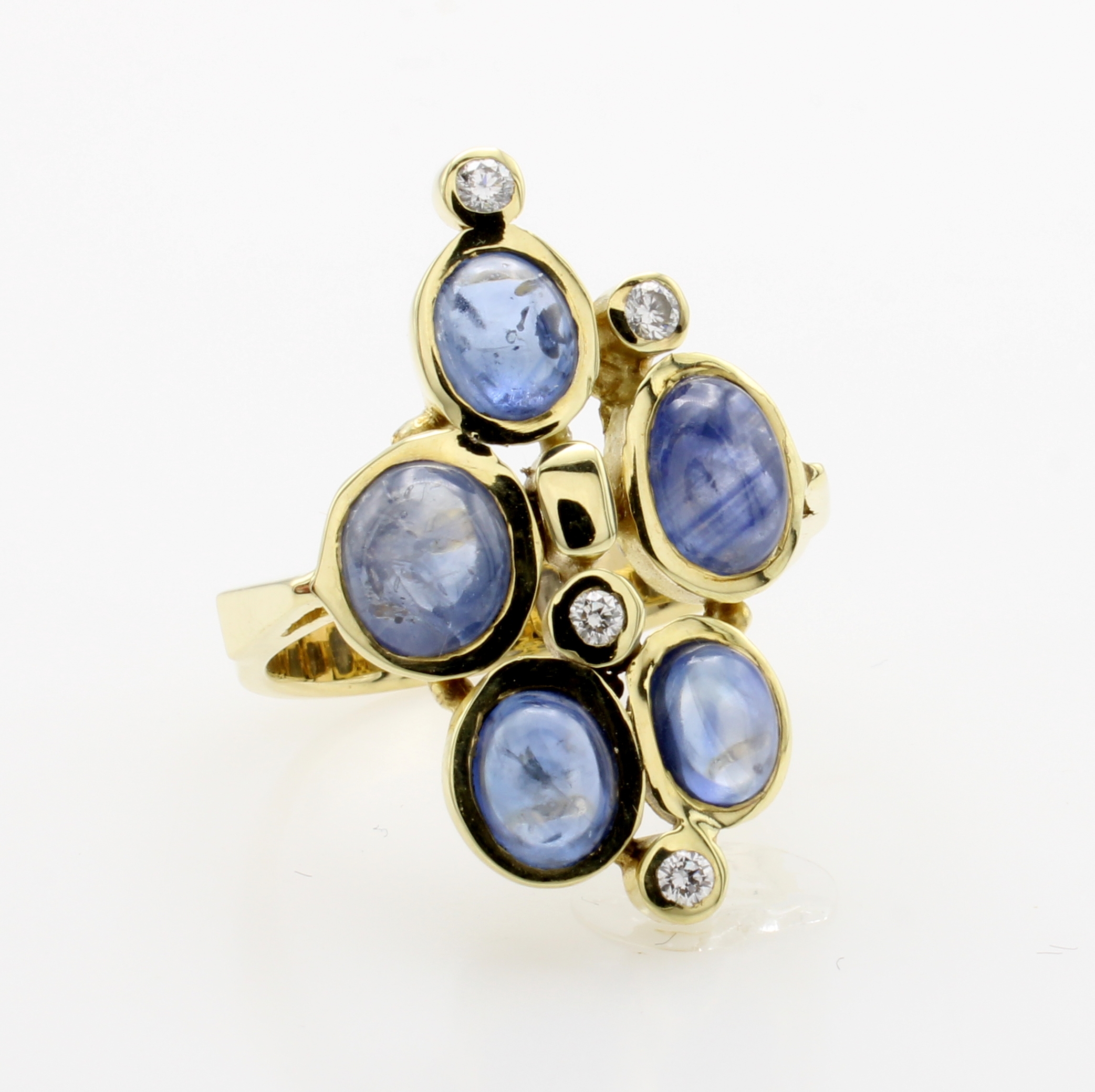 Image 27062857 - Ring mit Saphiren und Brillanten, GG 585/000, 5 Saphircabochons zus. ca. 6 ct, 4 Brill. ...