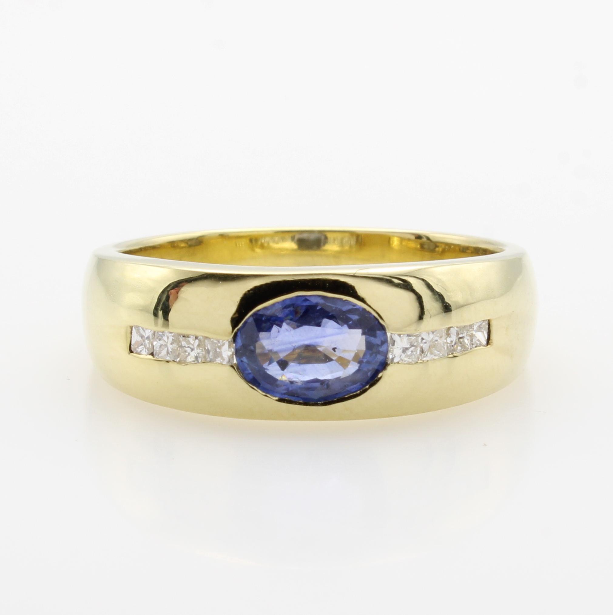 Image 27062860 - Bandring mit Saphir und Diamanten, GG 585/ 000, ovaler Saphir ca. 0.90 ct, 8 Diam. im ...