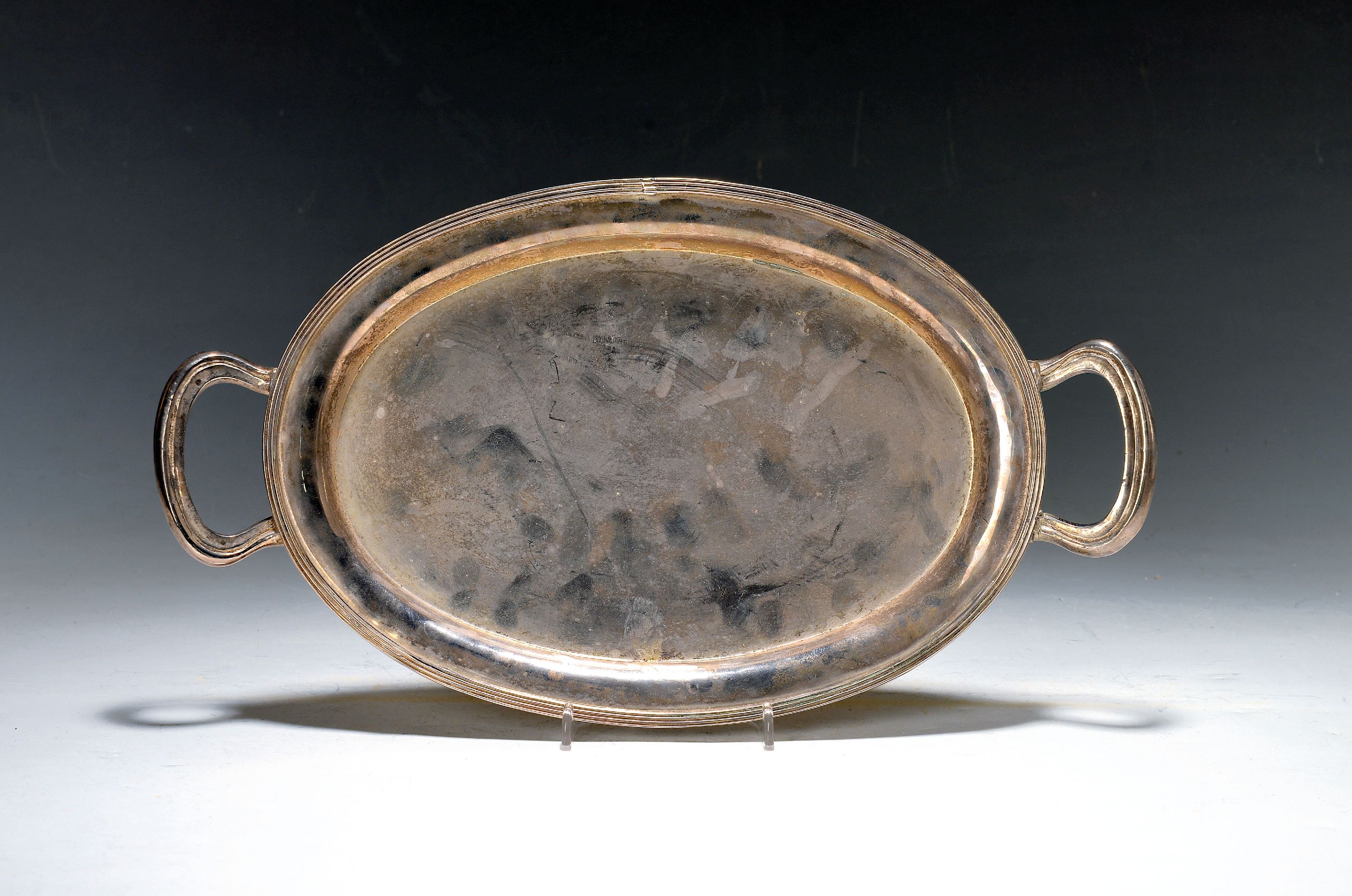 Silbertablett, Williams, Sheffield, England, 1960, 687g, gestempelt, Doppelhenkel, 39x22 cm