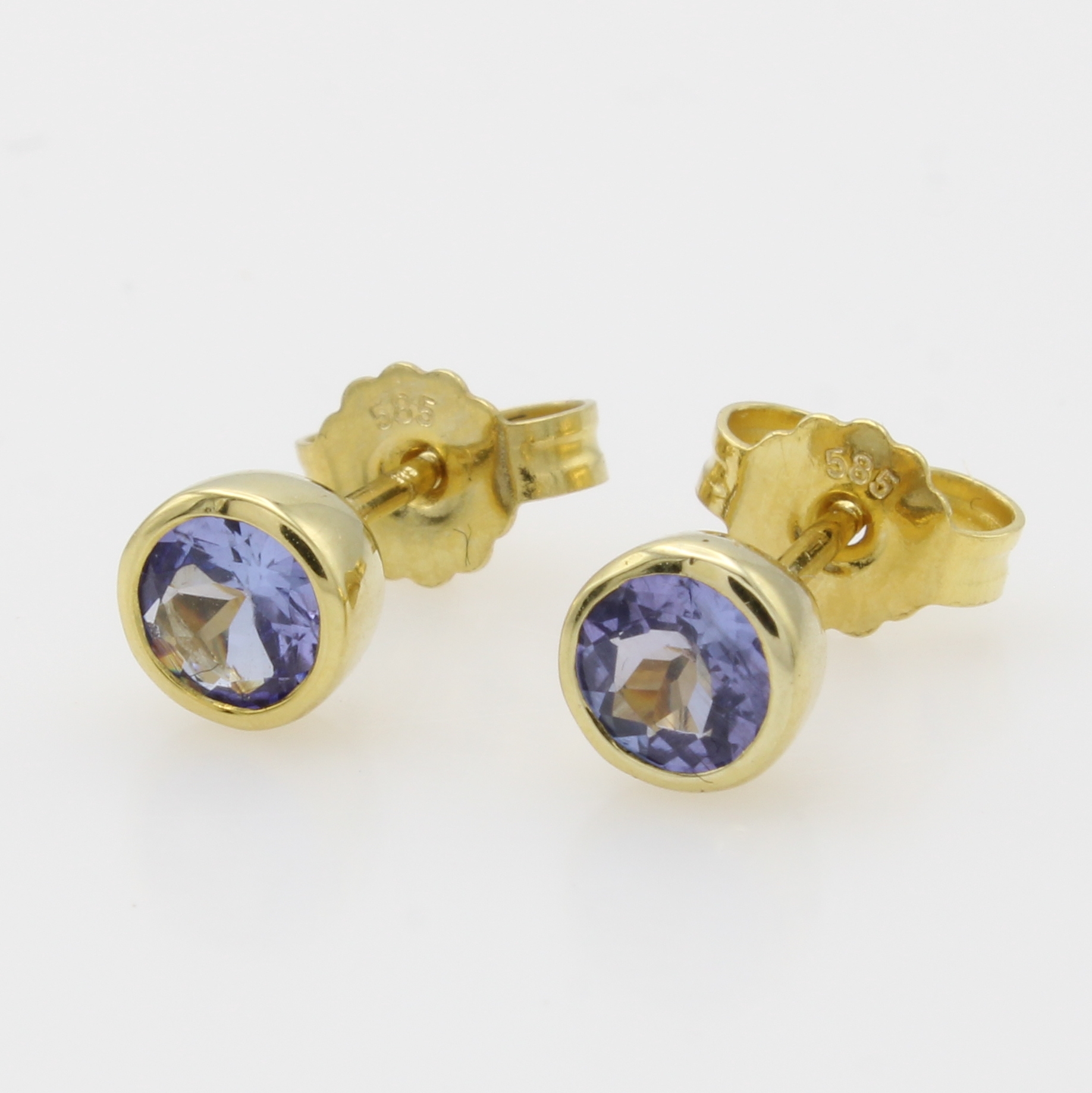Image 27062882 - Paar Ohrstecker mit Tansaniten, GG 585/000, 2 Tansanite in Zargenfassungen zus. ca. 0.7 ...