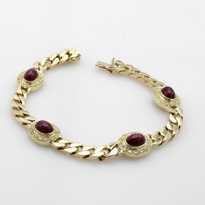 27062801a - Panzerarmband mit Rubinen und Brillanten, GG 585/000, Rubincabochons zus. ca. 8 ct und ...