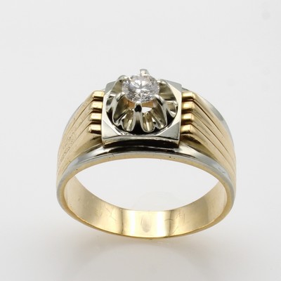 27062822a - Ring mit Brillant, GG/WG 750/000, Brill. ca. 0.25 ct Weiß/si, Ringschiene gerieft, ...
