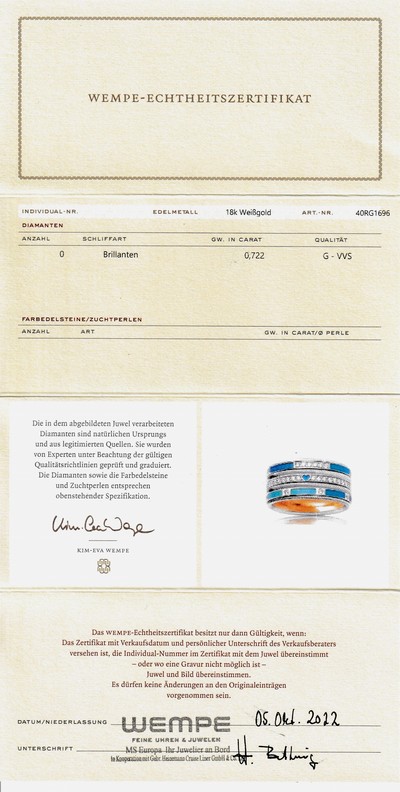 27062838b - 18 kt Gold WELLENDORFF Brillant-Email-Ring, WG/GG 750/000, Modell ´Vorfreude´, ...