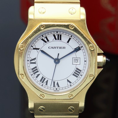27062852b - CARTIER Santos Octagon 18k yellow gold wristwatch, self winding, solid gold case ...