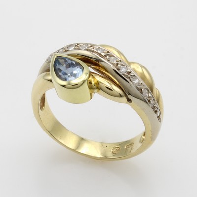 27062858a - Ring mit Tansanit und Brillanten, GG 585/000, Tansanittropfen ca. 0.68 ct, Brill. in ...