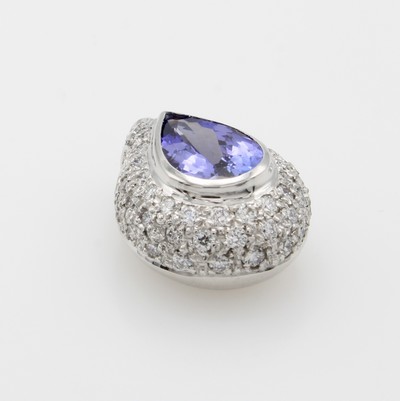 27062888a - Anhänger mit Tansanit und Brillanten, WG 750/000, Tansanittropfen ca. 1.25 ct, Brill. ...