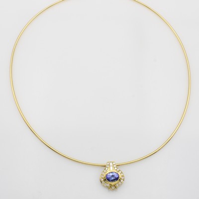 27062891a - Anhänger mit Tansanit, Diamanten und Brillanten an Omegareif, GG 750/000, ovaler ...