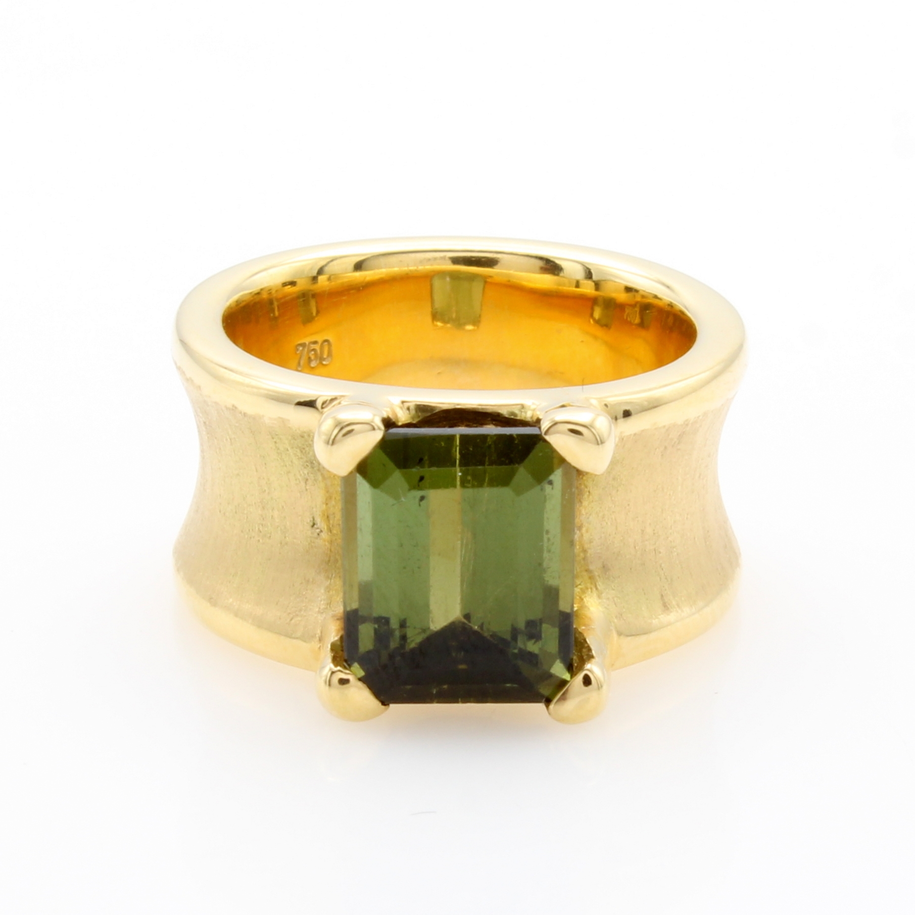 Image 27062937 - Ring mit Turmalin, GG 585/000, konkave Schiene z.T. matt., grüner Turmalin in ...