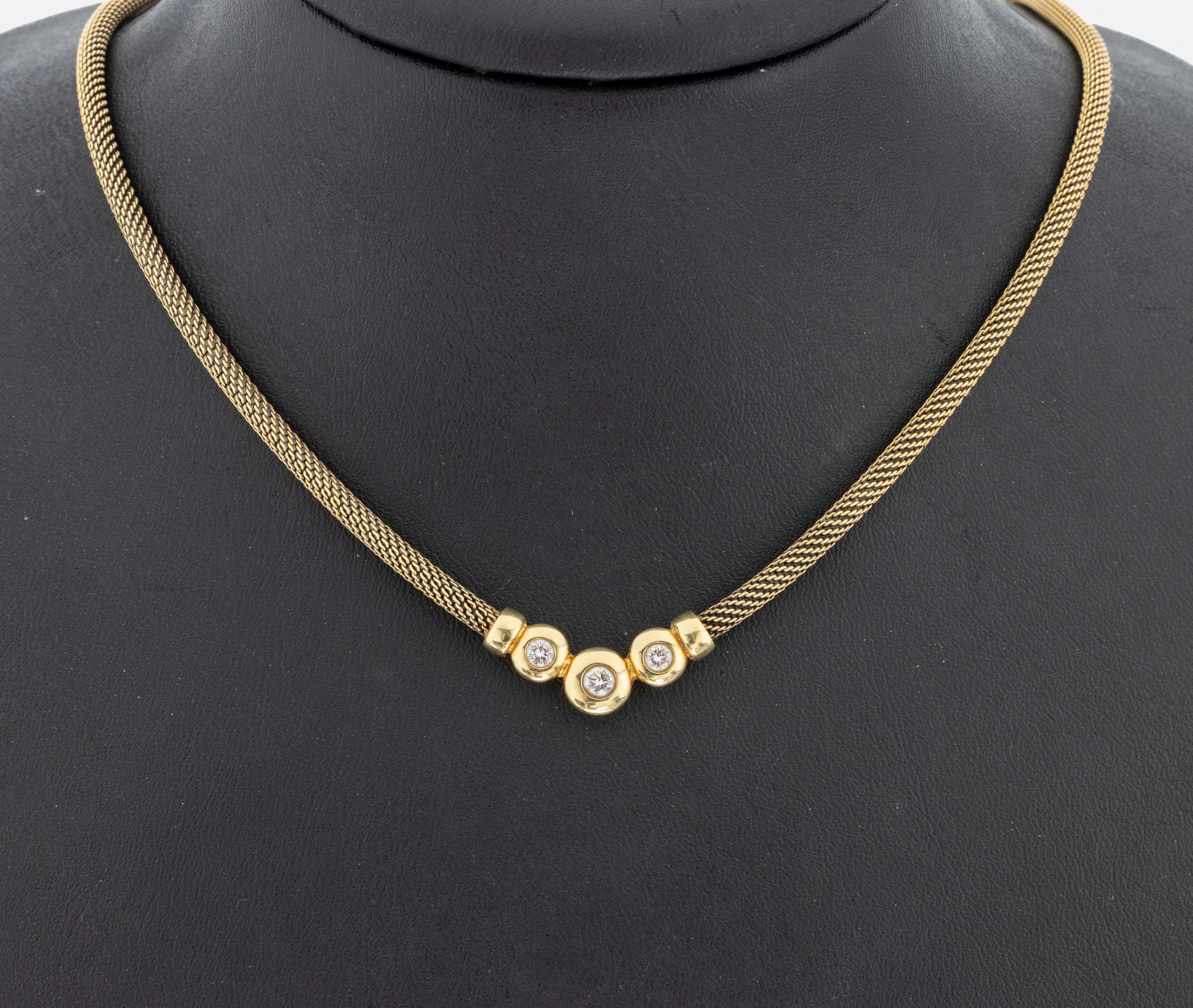 Image 27062950 - 14 kt Gold Brillant-Collier, GG 585/000, Strickcollier, Mittelteil mit 3 einzeln ...