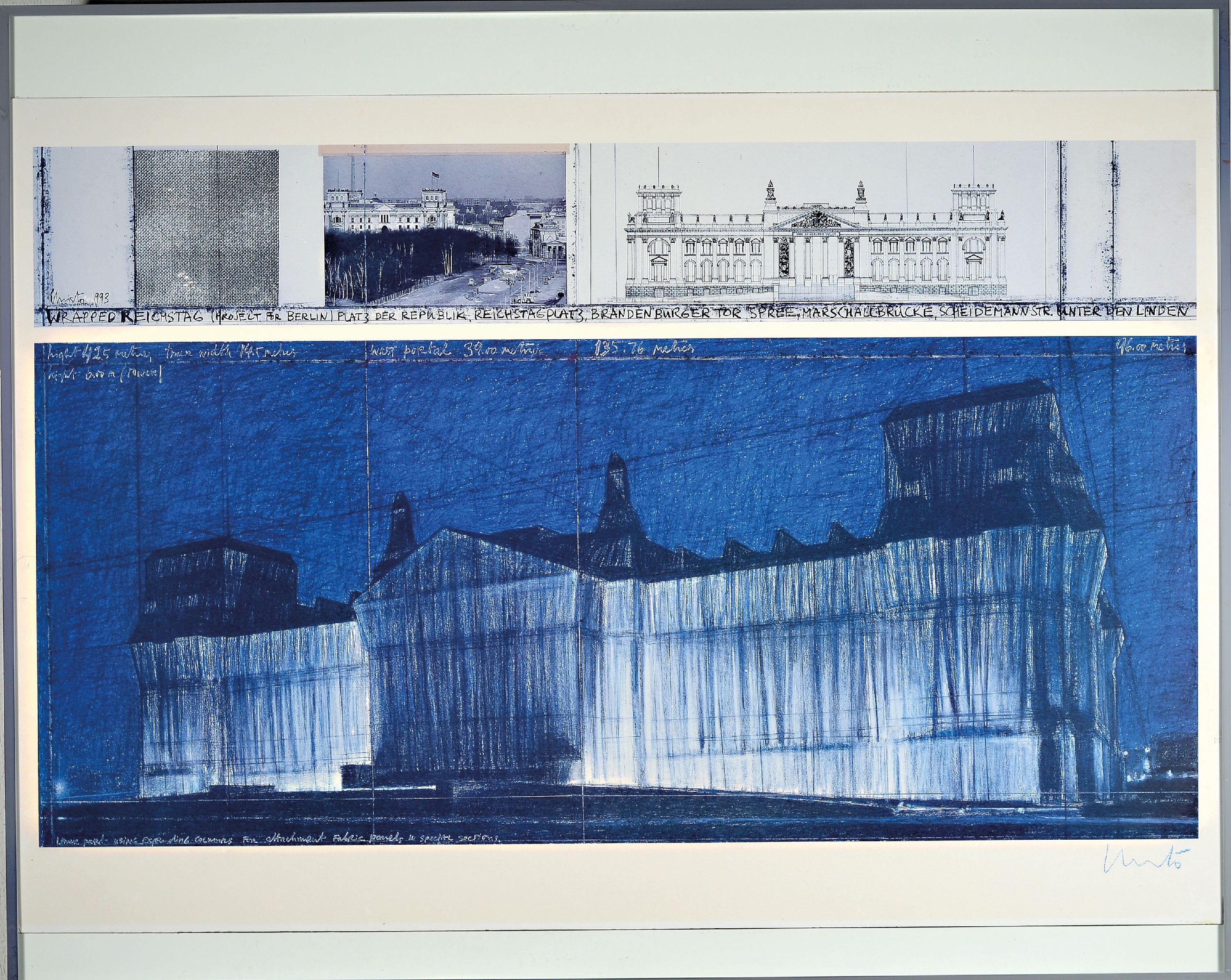 Detail k: Christo (Christo Javacheff) 1935-2020, "Wrapped Reichstag (Project for Berlin) 1993",Farboffsetlithographie, handsigniert in blau, unter ...