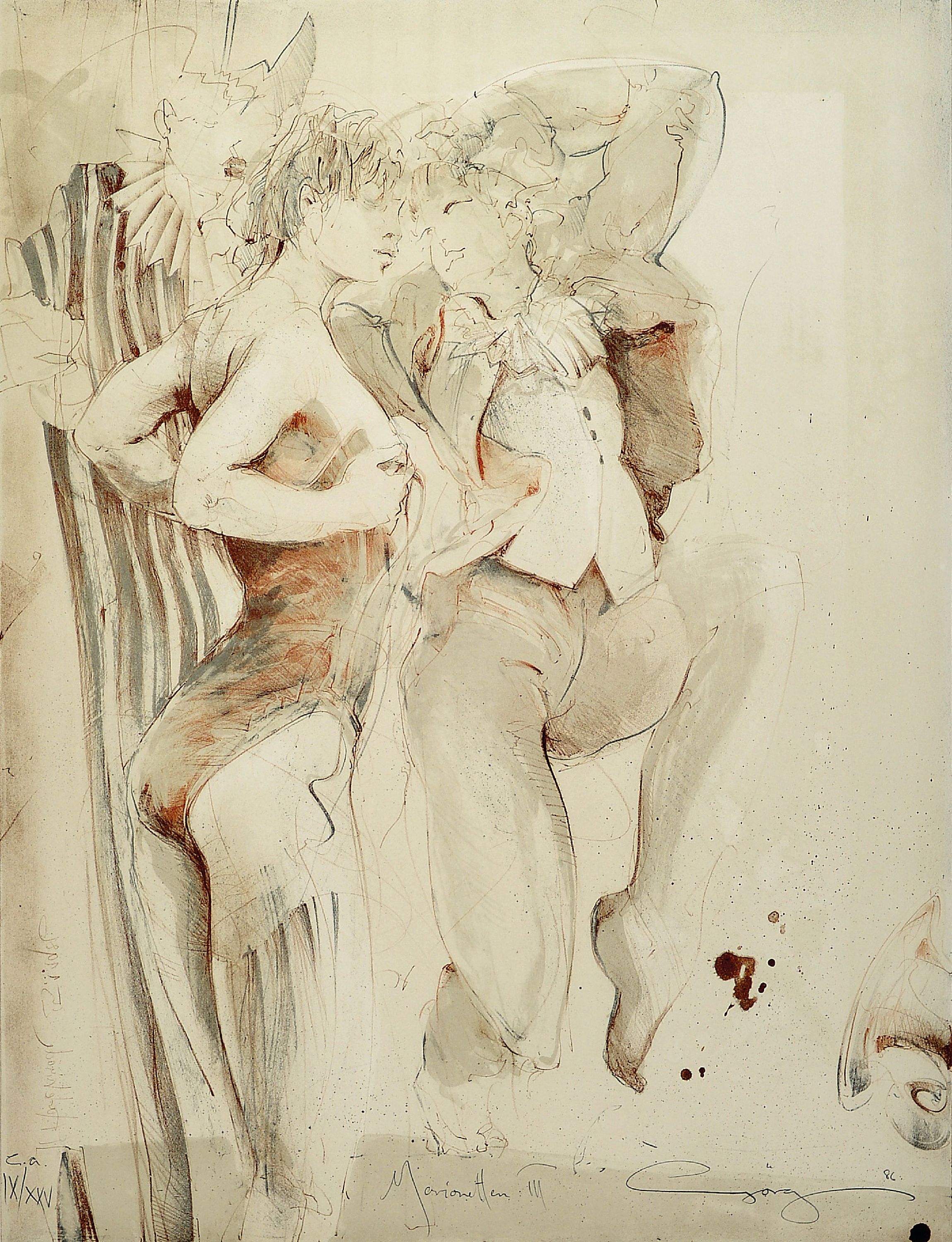 Image 27062958 - Jürgen Görg, geb. 1951 Dembach, Lithographie, ´Marionetten III´, 1986, Ed. e.a. ...