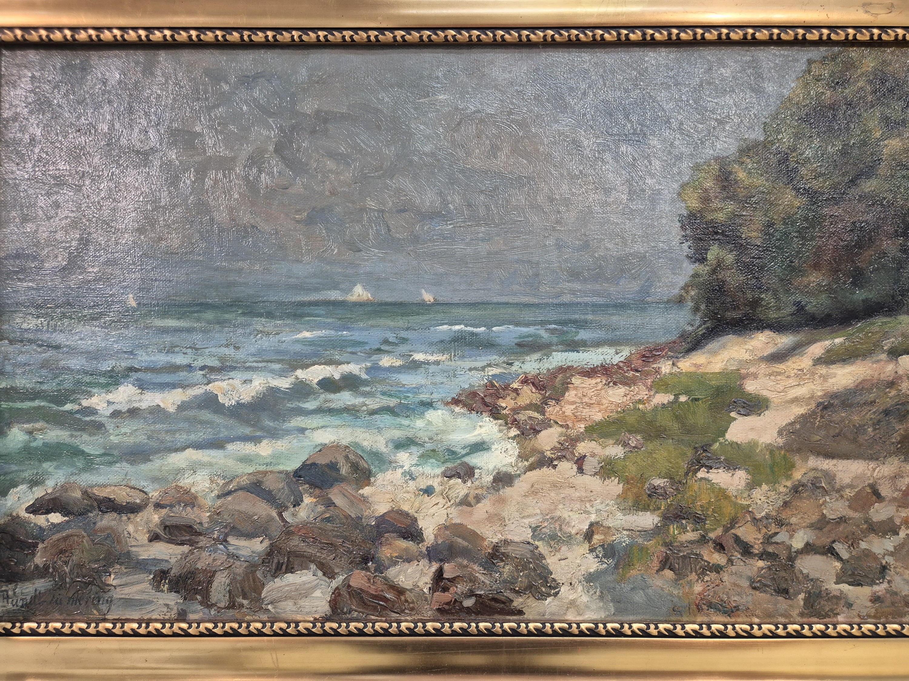 Detail a: Ungedeuteter Landschafter Anfang des 20.Jh., Küstenlandschaft in impressiver Auffassung, links unten signiert "Bundt...", Öl/Lwd, ...