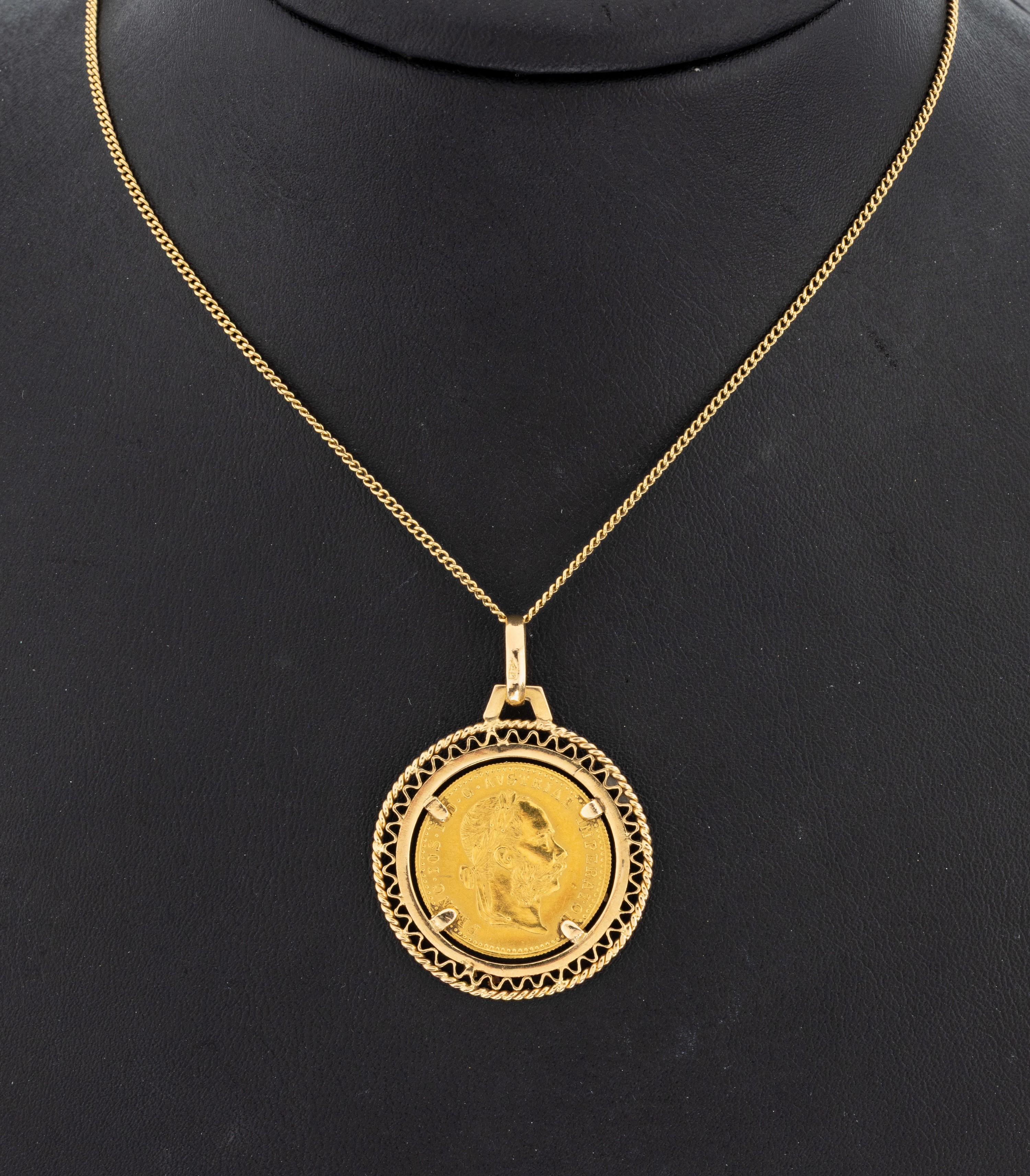 Image 27062969 - 18 kt Gold Münz-Anhänger, GG 750/000, lose gefasste Goldmünze, 1 Dukat, Österreich- ...