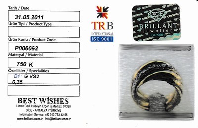 27062900a - Ausgefallener 18 kt Gold Brillant-Ring, GG/WG 750/000, 5 ineinander verschlungene ...