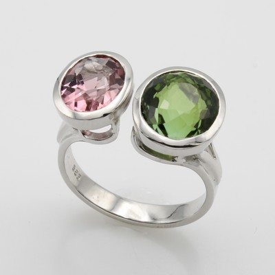 27062938a - Ring mit Turmalinen, WG 585/000, grüner u. rosa Turmalin zus. ca. 10.17 ct, RW ca. 60 ...