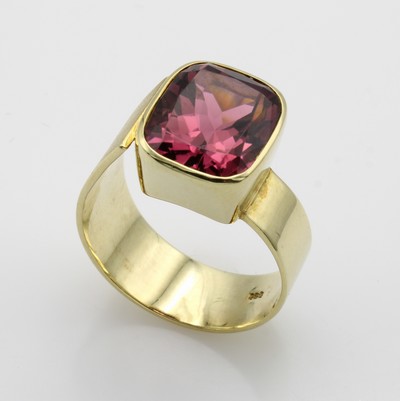 27062939a - Ring mit Turmalin, GG 585/000, Schiene z.T. matt. u. asymmetrisch anges., rosa Turmalin ...
