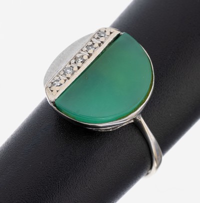 Image 14 kt Gold Achat Diamant Ring, WG 585/000, gepr., mit eingelegter halbmondf. ...
