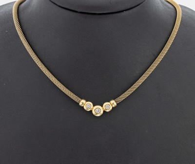 Image 14 kt Gold Brillant-Collier, GG 585/000, Strickcollier, Mittelteil mit 3 einzeln ...