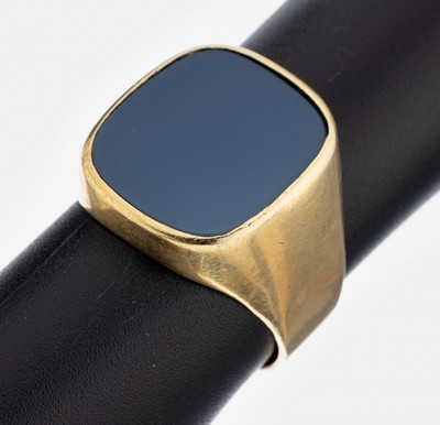 Image 14 kt Gold Achat Siegelring, GG 585/000, hellblaue Gravurplatte frei, RW 62, ca. 8.2 g ...