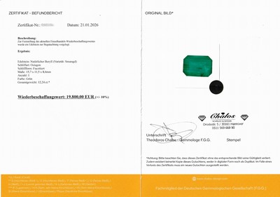 27062953c - Loser Smaragd, 12.24 ct, Emerald Cut, 15.71 x 11.44 x 8.54 mm, Herkunft Sambia, Anzeichen ...