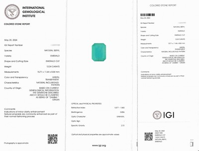 27062953d - Loser Smaragd, 12.24 ct, Emerald Cut, 15.71 x 11.44 x 8.54 mm, Herkunft Sambia, Anzeichen ...