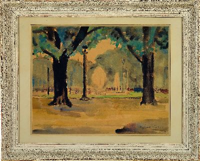 27062961k - Micao Kono, 1876-1954, japanischer Künstler, Aquarell, Pariser Parklandschaft, rechts ...