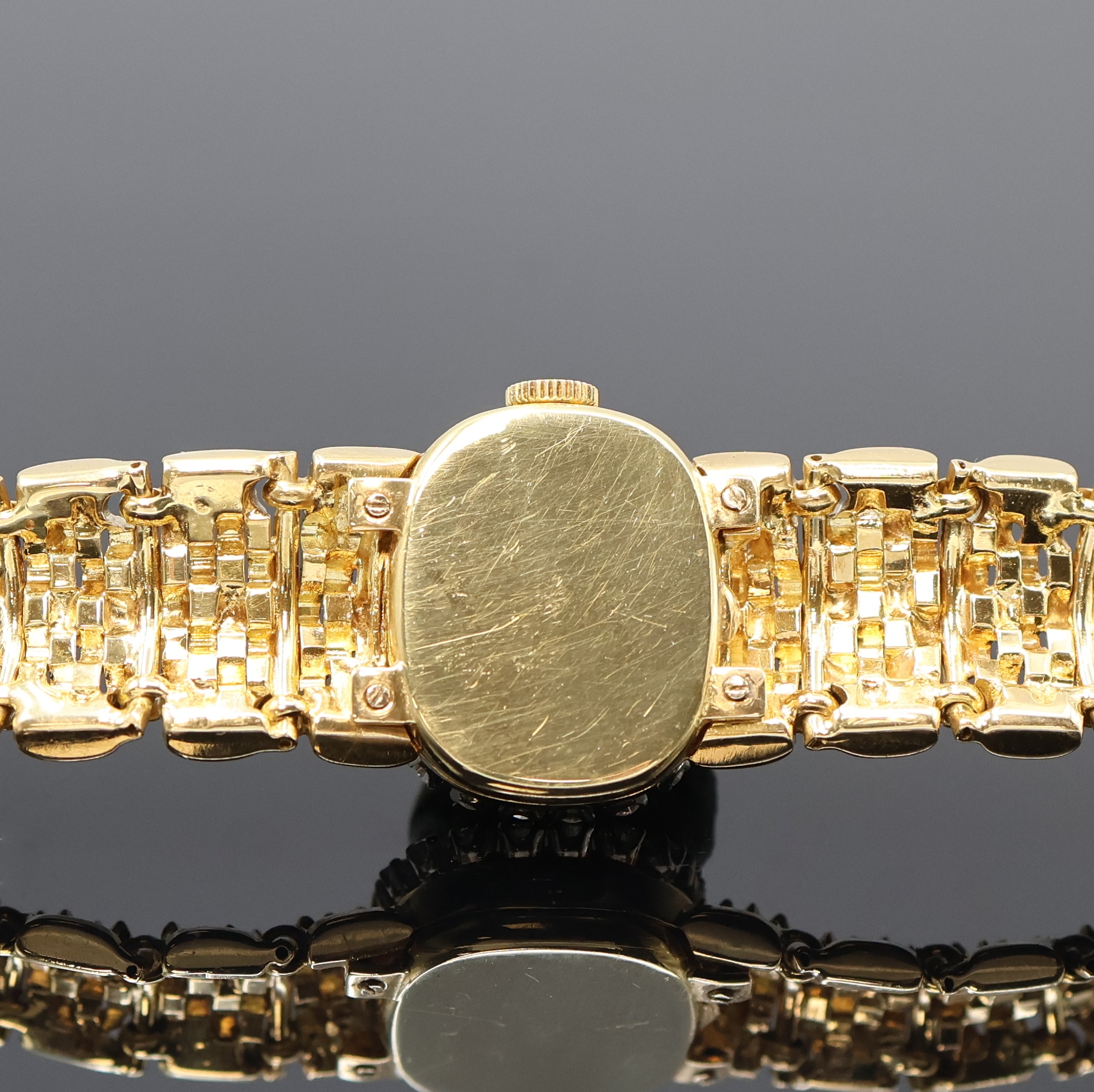 Detail e: ROLEX Precision ausgefallene Damenarmbanduhr in GG 750/000 mit Diamantlünette Referenz 3003, Schweiz um 1962, Handaufzug, 2 teil. Geh., Boden 4-fach ...